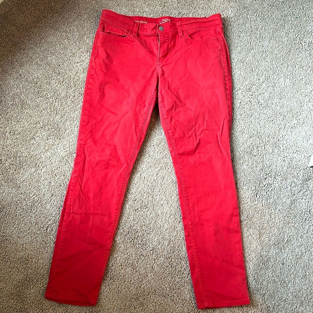 Loft red denim modern skinny jeans 30/10
